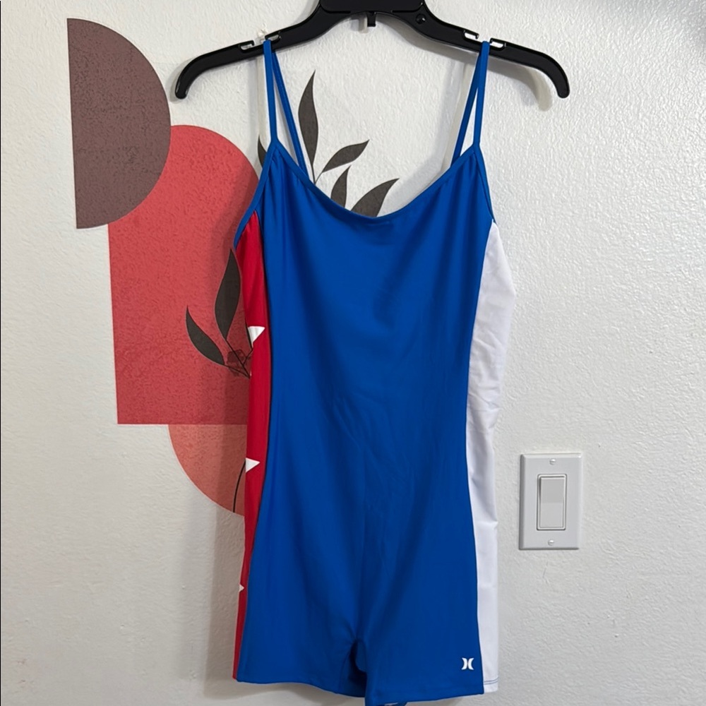 NWT Hurley Team Moore Bodysuit swim one piece red white blue Medium